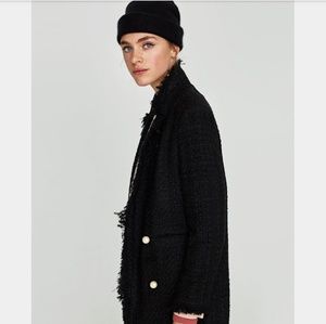Zara Black Tweed Jacket with Faux Pearl Button